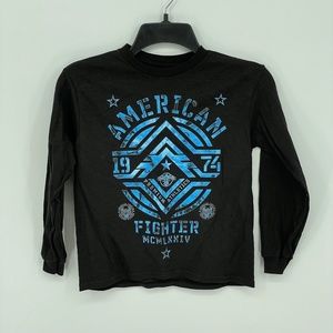 Youth AMERICAN FIGHTER Black with Blue Print Long Sleeve T-Shirt